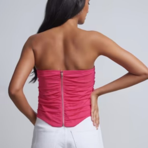 NWT Chiffon Ruched Corset Top - Flamingo Pink - Medium - Picture 4 of 8